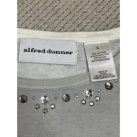 Alfred Dunner Alpine Lodge 3/4 sleeve gray/ white sweater, size large, MSRP $66 - Picture 3 of 9
